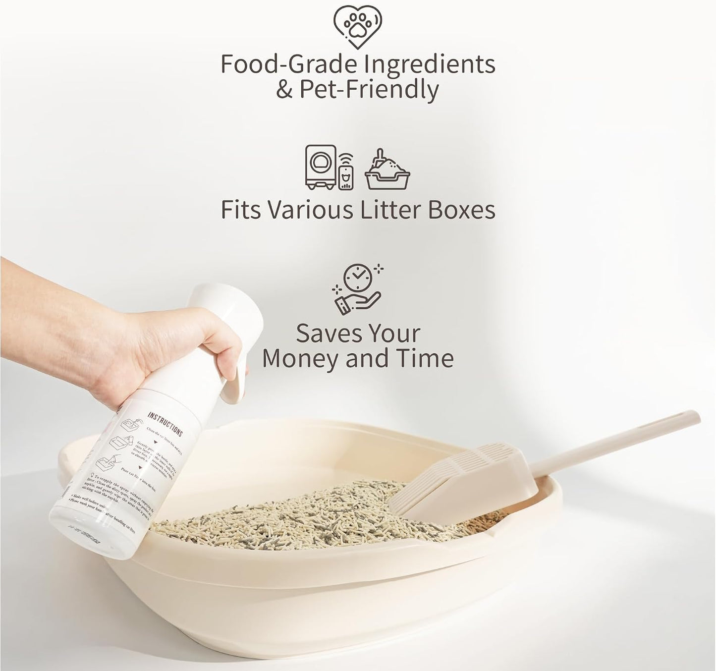 Lady N non stick formula application steps on a clean stainless steel litter box