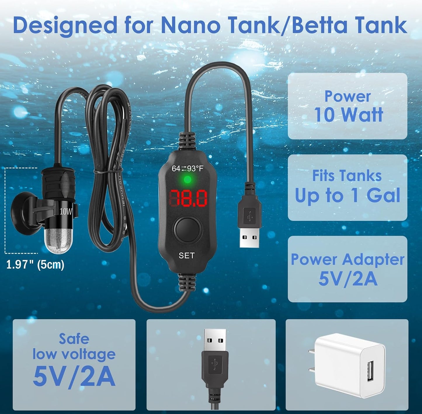Digital thermostat display of Vcraze 10W fish tank heater