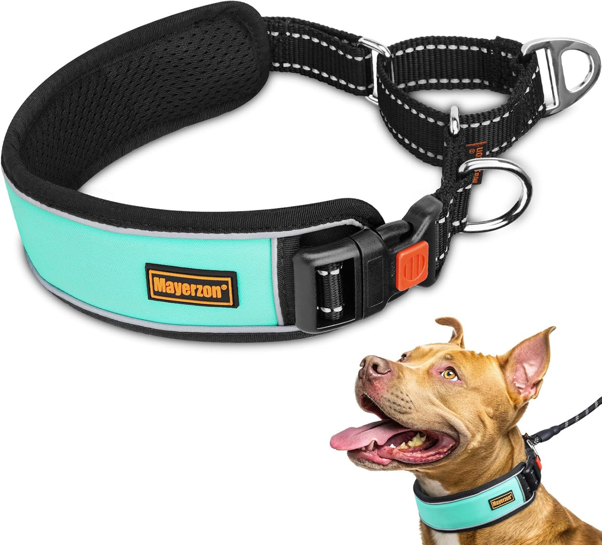 Mayerzon 2 Inch Wide Martingale Collar for Large Dogs, Patented No Pull Walking Training Dog Collar for Pitbull Bully, Heavy Duty Collar with Buckle, Reflective Stitching, Adjustable (Black, L) - Image 9