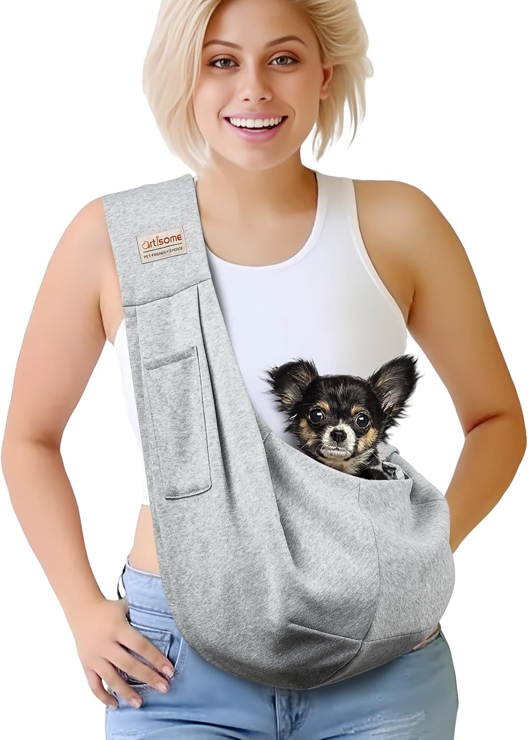 Pet Dog Sling Carrier for 3-10 lbs pet,Dog Purse Pouch,Dog Satchel,Reversible unadjustable Strap Travel Hand-Free Safe Bag Small Puppy Backpack (Dark Blue) - Image 10