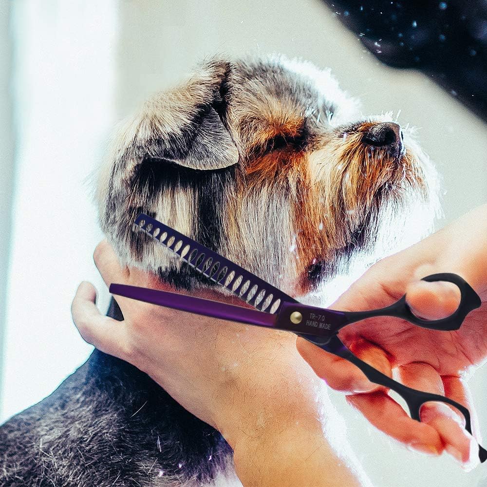 Complete Purple Dragon pet grooming scissor kit with texturizing chunker shear
