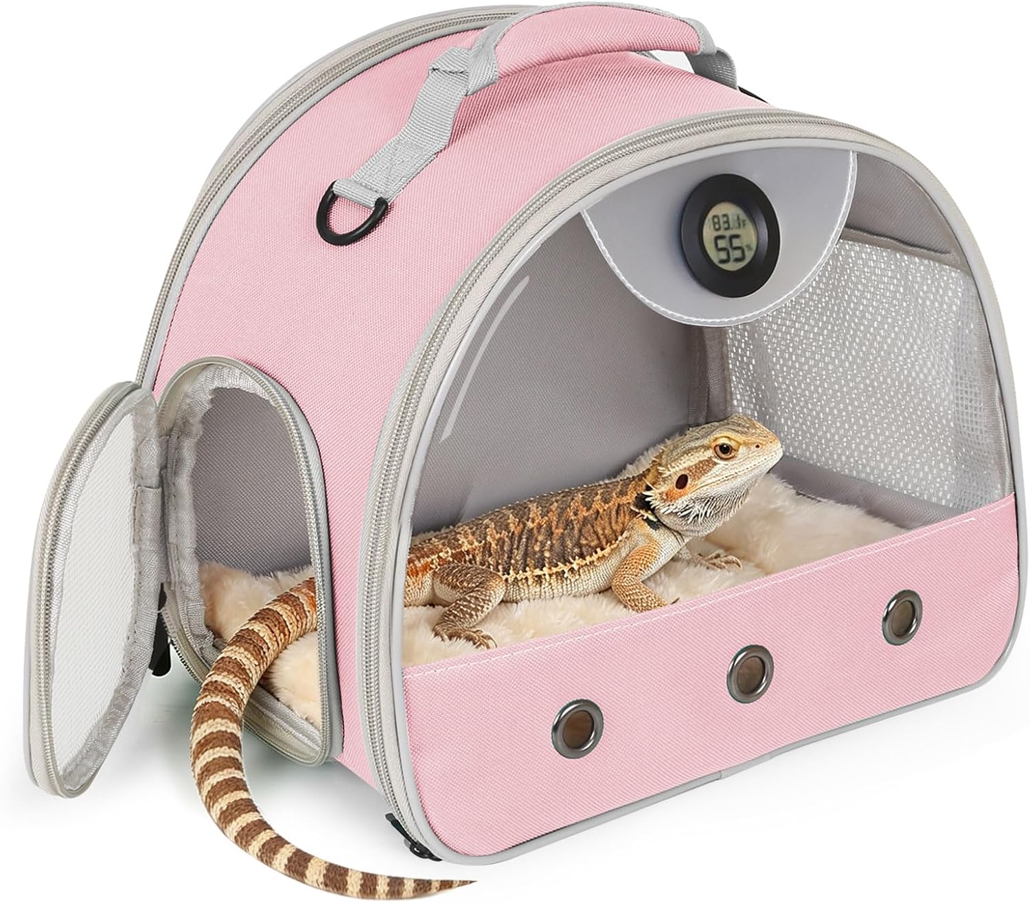 Bearded Dragon Travel Backpack Carrier with Reptile Thermometer and Humidity Gauge Lizard Travel Cage Space Capsule Clear Bubble Window Astronaut Reptile Bag for Ball Python (Pink, Carrier) - Image 1