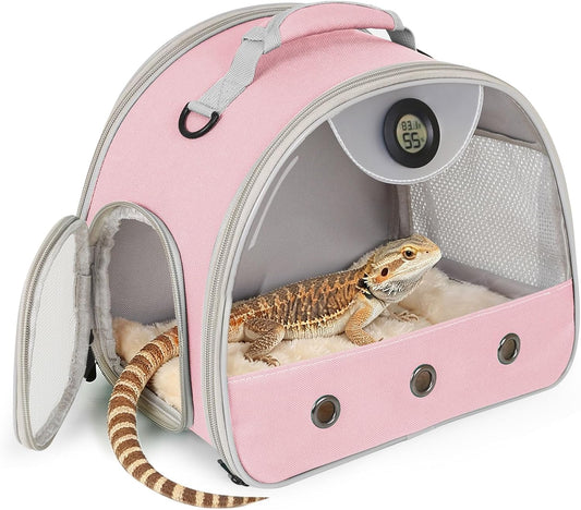 Bearded Dragon Travel Backpack Carrier with Reptile Thermometer and Humidity Gauge Lizard Travel Cage Space Capsule Clear Bubble Window Astronaut Reptile Bag for Ball Python (Pink, Carrier) - Image 1