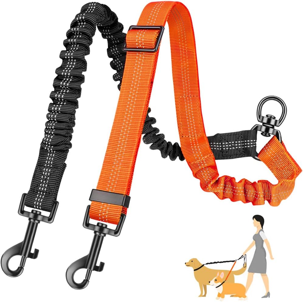 AUTOWT Two Dog Lead, 2 in 1 Upgraded Double Dog Leash Attachment Combine Adjustable Strap and Shock Absorbing Bungee No Tangle Dual Training Splitter for Different Size Dogs - Image 9