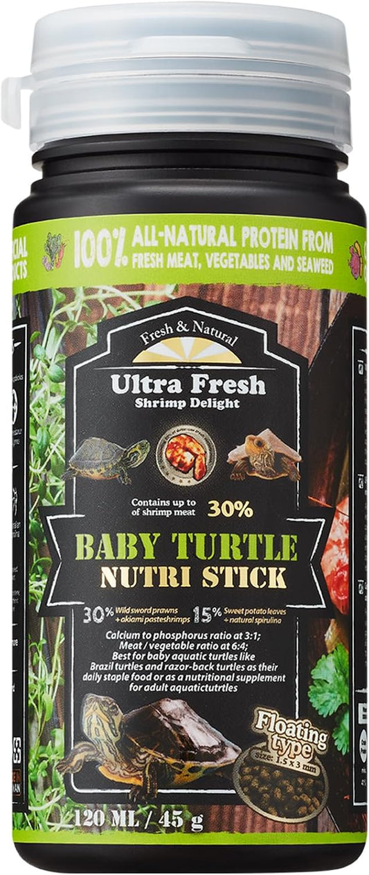 Ultra Fresh floating baby turtle food front view packaging for aquatic reptiles