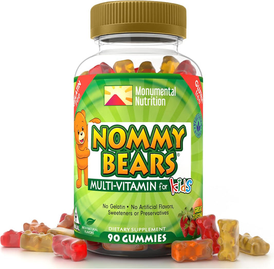 Nommy Bears Kids Multivitamin Gummies 90 count bottle front view for daily nutrition.