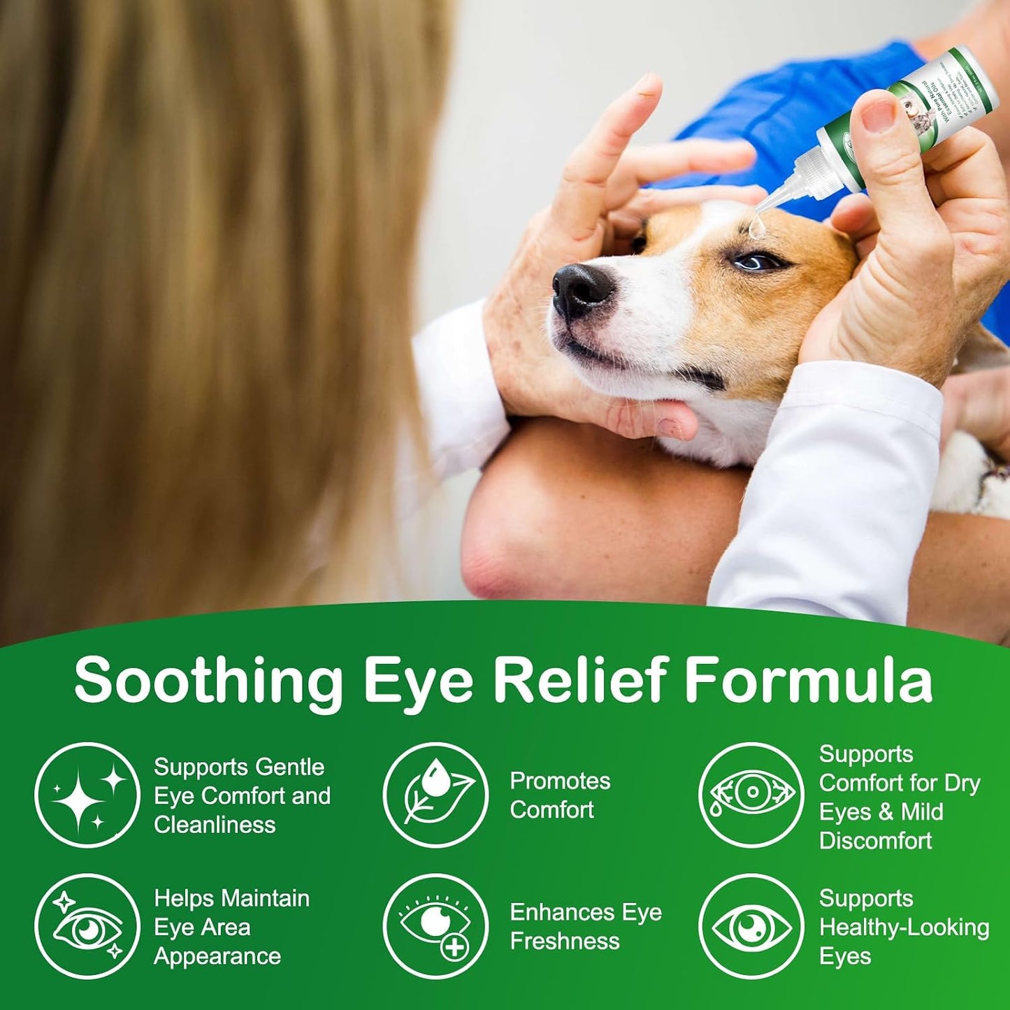 VOSIFSDIY 60ml pet eye wash solution packaging showing natural formula.