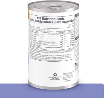 Hill's Prescription Diet chicken vegetable and rice low fat stew dog food 12 pack