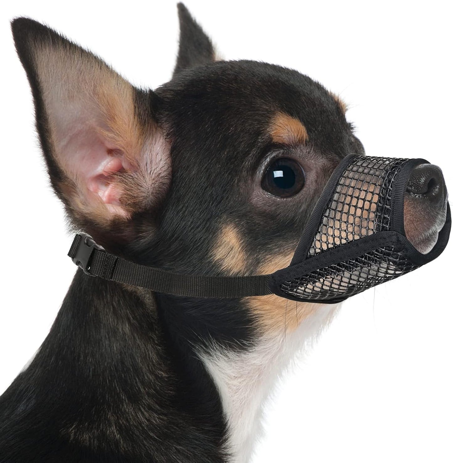 Mayerzon dog muzzle soft mesh mouth guard front view for small dogs