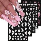 Fcozpjk 5D embossed white flowers nail stickers front sheet view