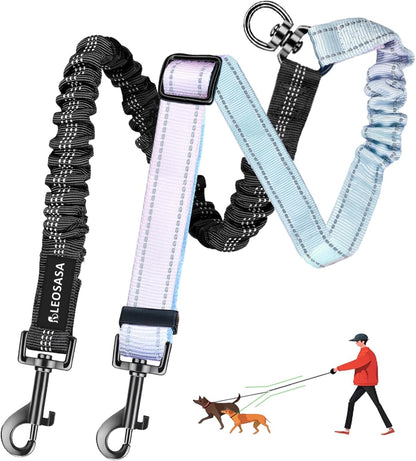 LEOSASA double dog leash front view showing gradient and black adjustable straps
