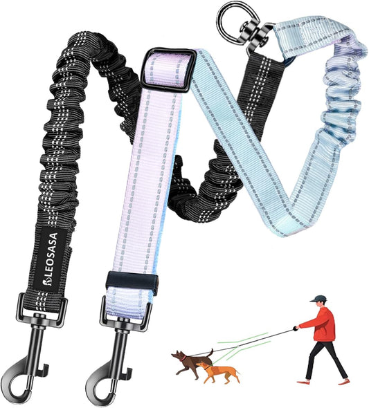LEOSASA double dog leash front view showing gradient and black adjustable straps