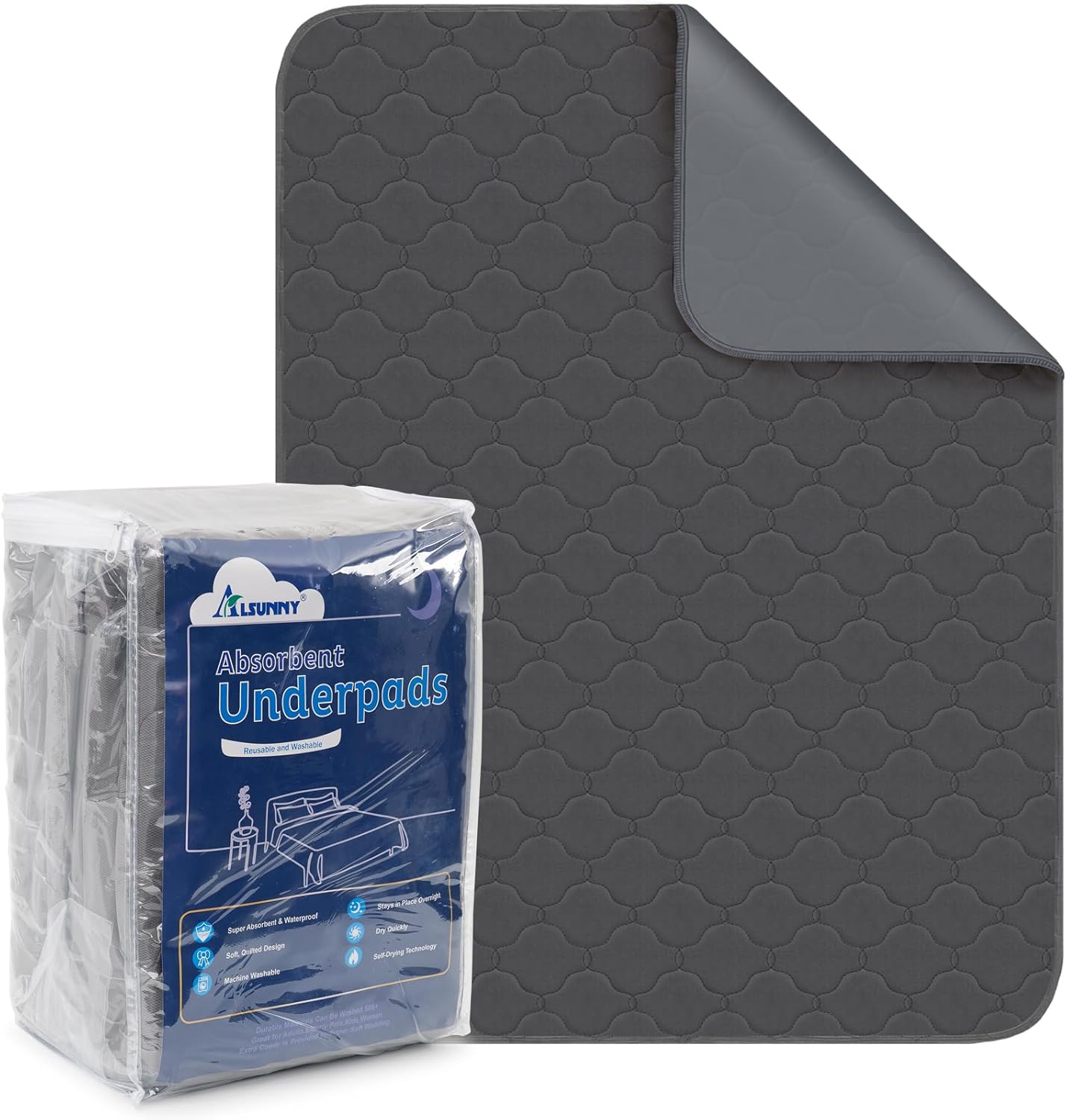 Alsunny waterproof bed pads 2 pack front view