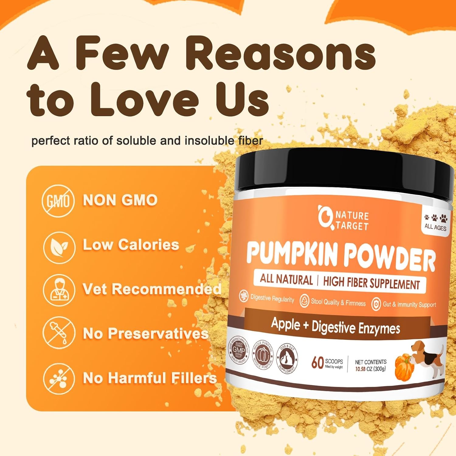 Detailed ingredient label on Nature Target pumpkin powder container