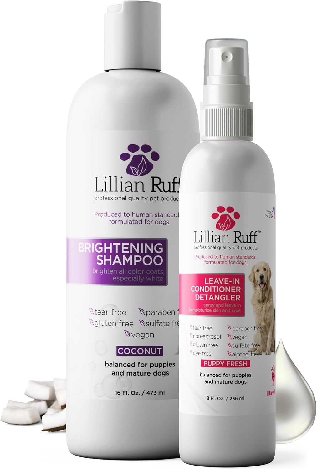 Lillian Ruff PRO Formula Ultra Brightening Dog Shampoo - Professional Whitening & Long-Lasting Odor Eliminator - Removes Stains & Discoloration, Dry Skin & Itch Relief with Aloe & Provitamin B5 (16oz) - Image 10