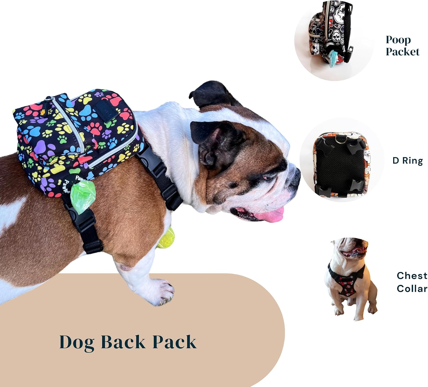 PawLook street smart series medium dog backpack adjustable straps