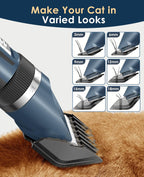 Side view of the lightweight blue pet shaver handle highlighting the easy grip design.