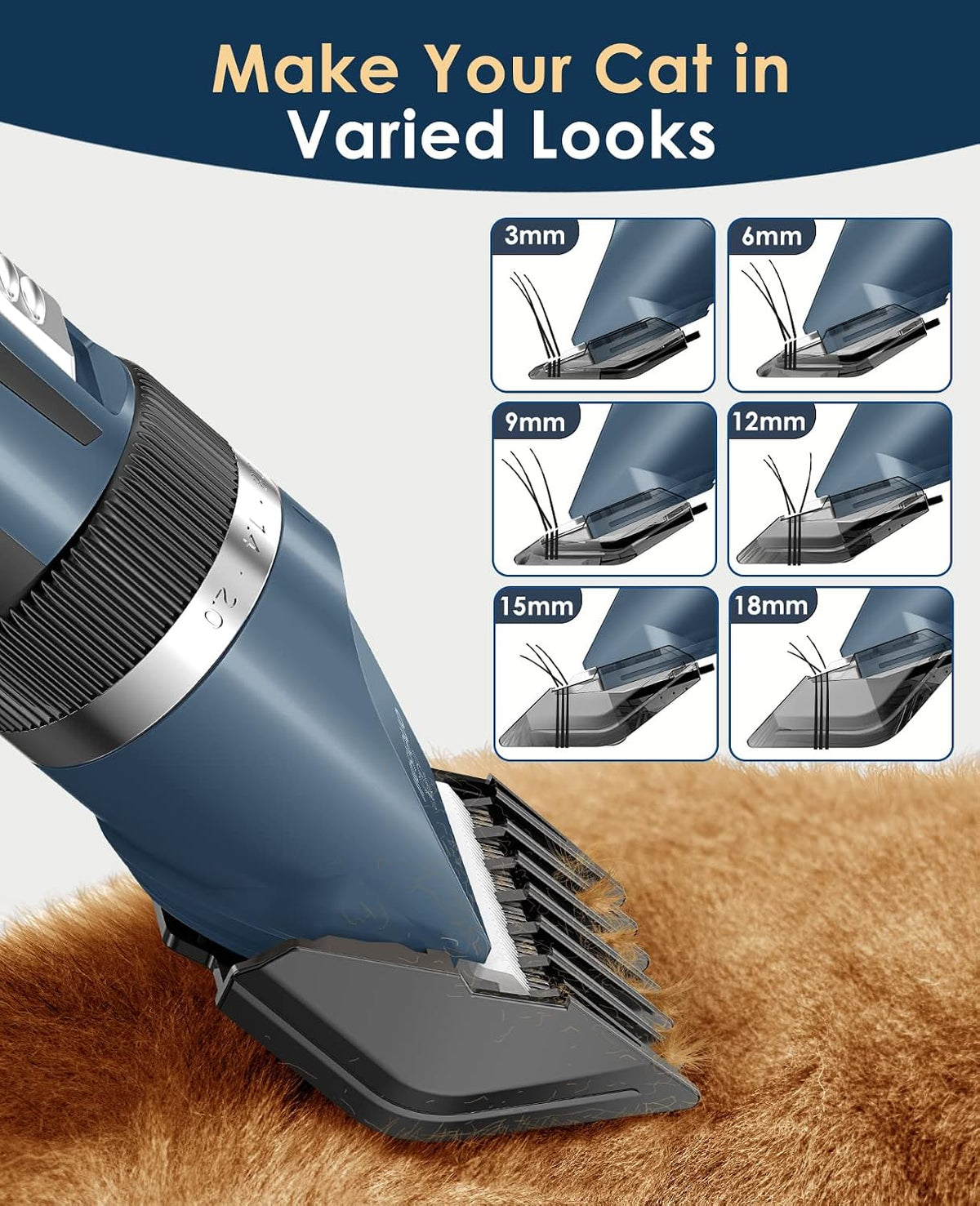 Side view of the lightweight blue pet shaver handle highlighting the easy grip design.