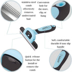 Close up of stainless steel skin massage needles on the grooming comb