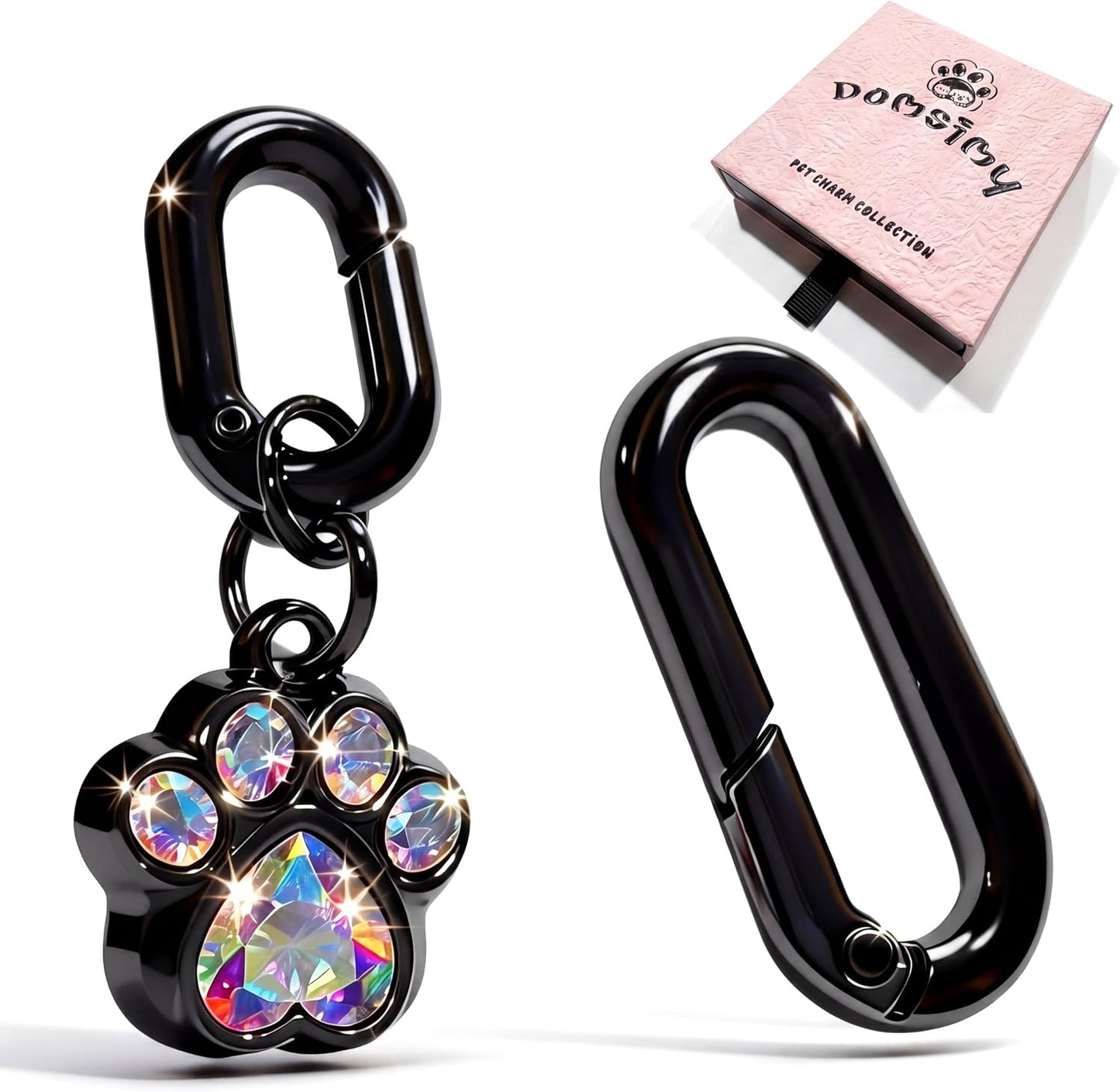 Domsimy crystal paw print charm on a small pet collar front view