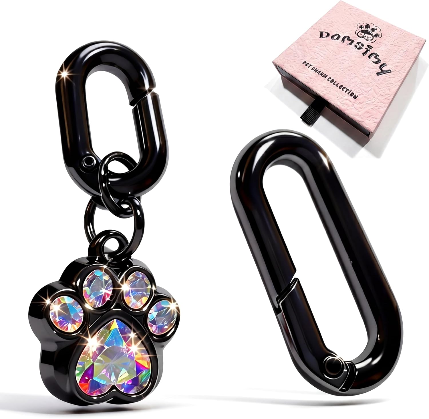 Domsimy crystal paw print charm on a small pet collar front view