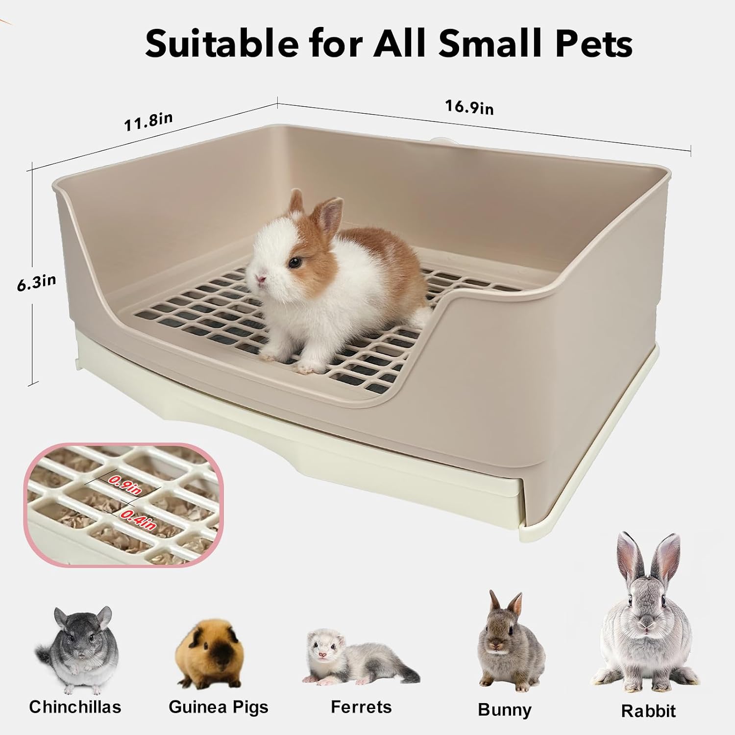 Small animal litter box with removable cleaning grate