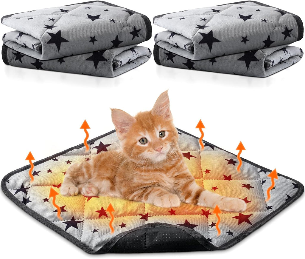 Namalu 4 Pack Self Warming Cat Bed Self Heating Cat Mat Star Pattern Soft Dog Crate Pad Thermal Pet Mat Anti Slip Kennel Dog Washable Warming Bed for Outdoor Indoor(12 x 12 Inch,Brown) - Image 13