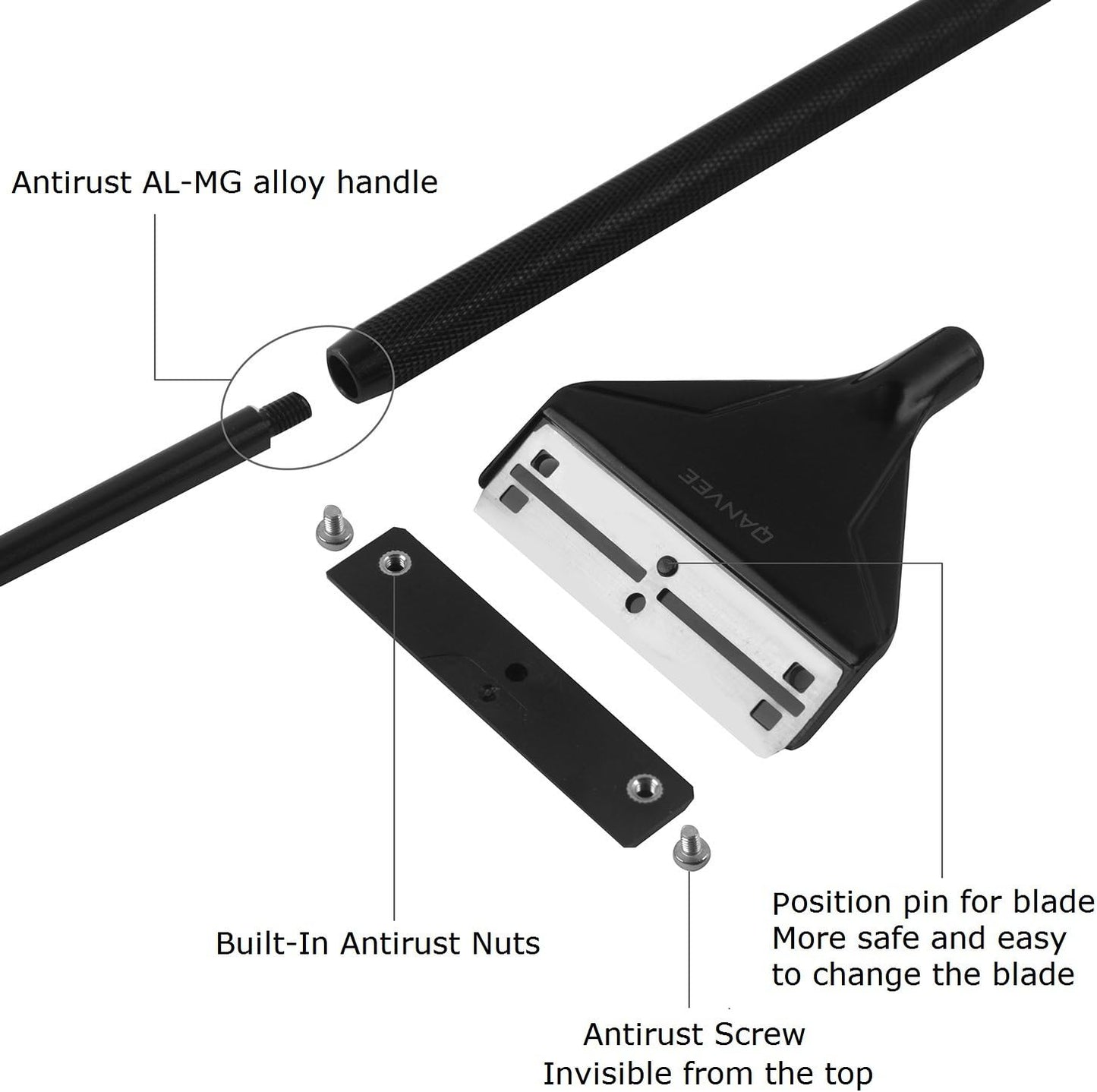 Close up view of the twenty-six inch adjustable extension rods assembled together for deep fish tank maintenance.