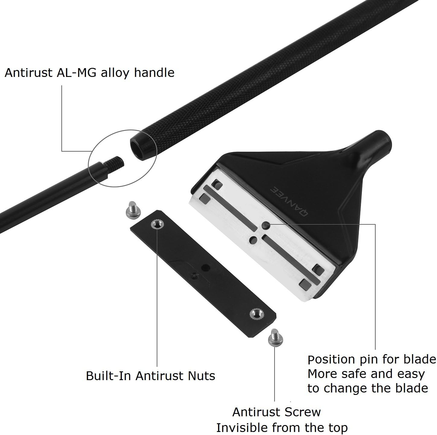 Close up view of the twenty-six inch adjustable extension rods assembled together for deep fish tank maintenance.