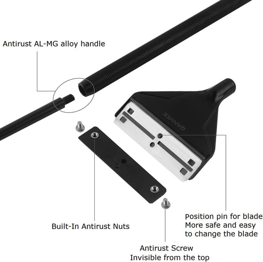 Close up view of the twenty-six inch adjustable extension rods assembled together for deep fish tank maintenance.