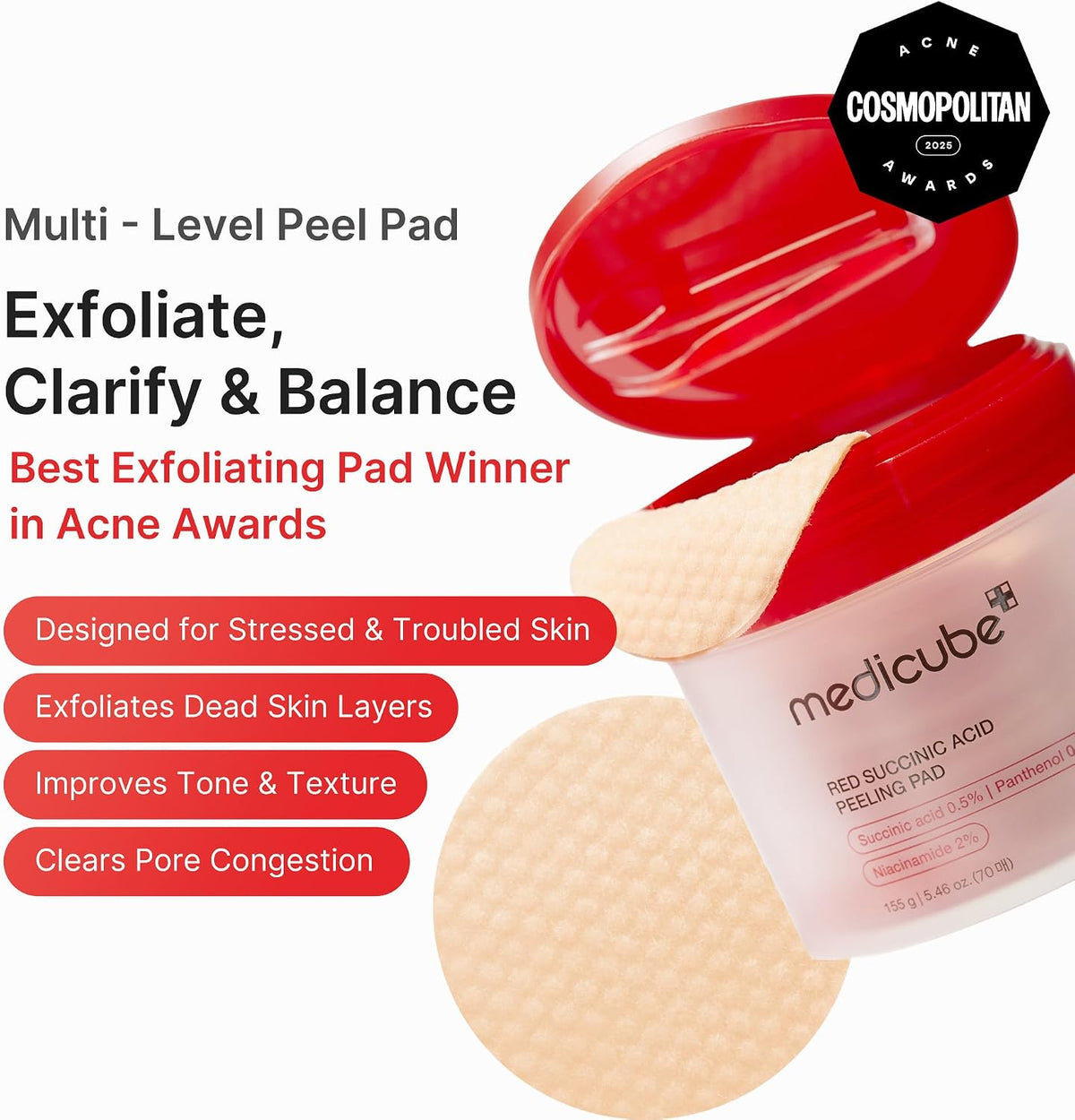 Medicube exfoliating toner pads container packaging details