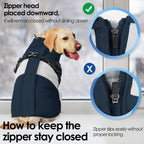 Elastic chest detail on dog puffer jacket navy blue