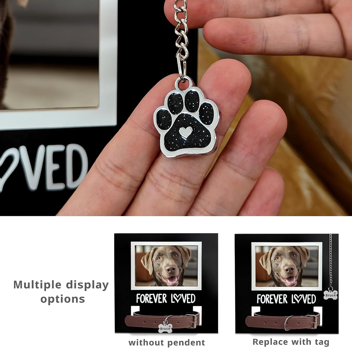 MYPAWLETS pet loss sympathy gift frame close up on the premium black wood finish