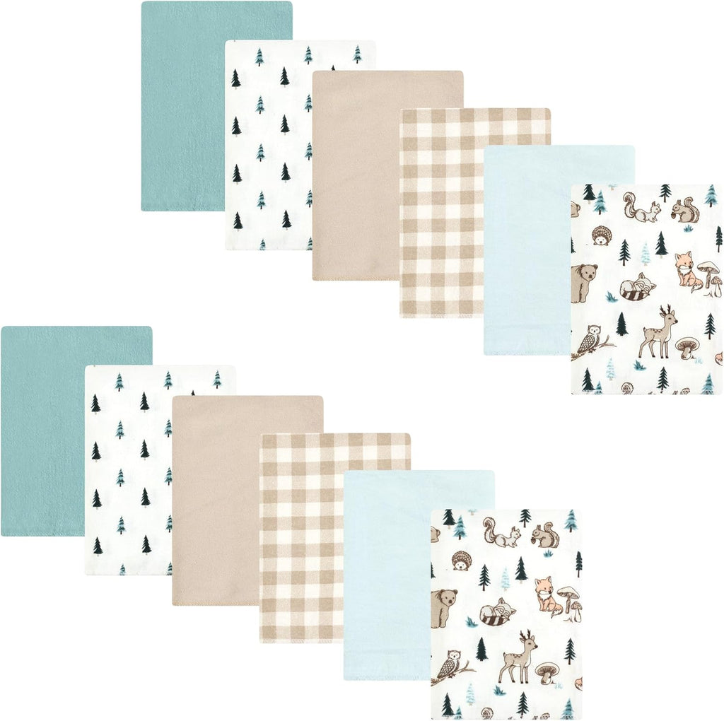 Hudson Baby cotton flannel burp cloths front view woodland pattern