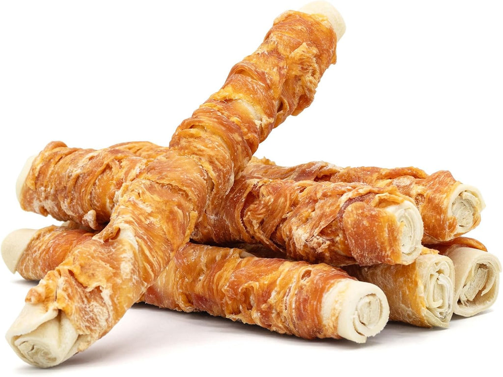 MON2SUN Dog Treats, 9 Inch Chicken Wrapped Rawhide Rolls Snacks, Teeth Cleaning and Long Lasting Chews for Medium and Large Dogs, 23.28oz (6 Count-Pack of 2) - Image 10