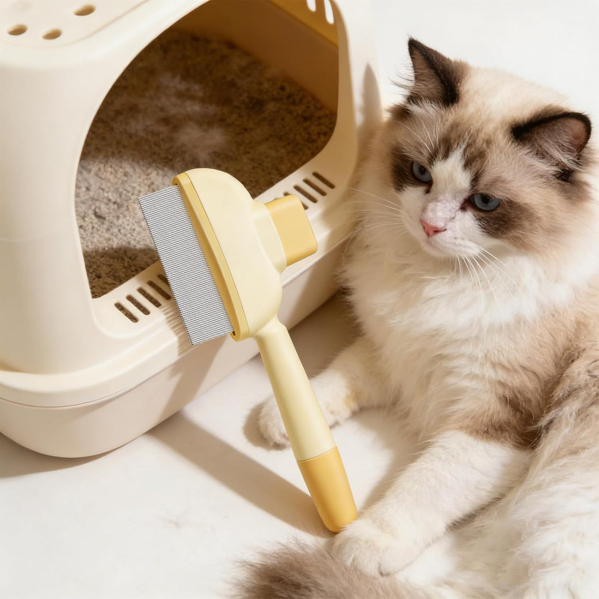 Set Pet grooming brush showing the self-cleaning button mechanism