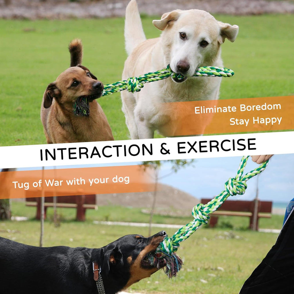 TLAZZ cotton dog rope toy illustrating the dental cleaning flossing action on pet gums