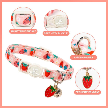 Premium cotton soft cat collar material close-up showing intricate summer pattern print.