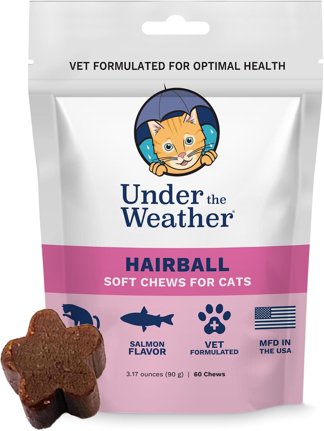 Under The Weather star shaped salmon flavored cat hairball supplement chews