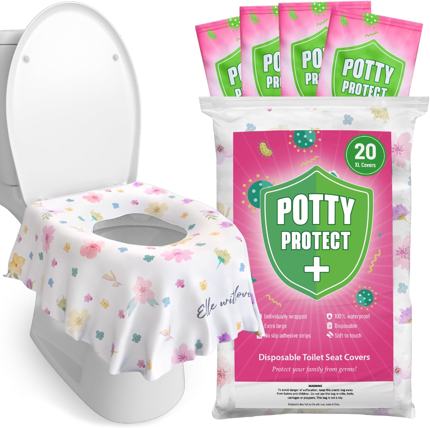 Eli with Love extra large disposable toilet seat covers 20 pack box front view