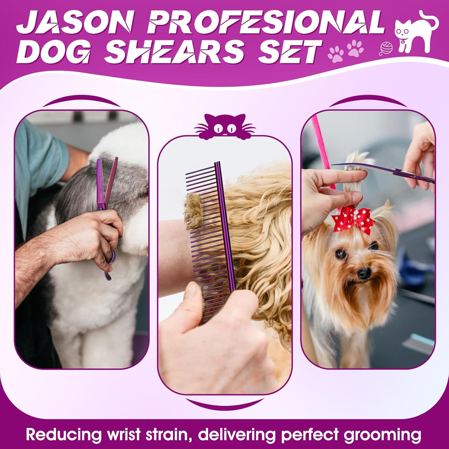 JASON purple stainless steel dog shears showing the safety rounded tip design close up