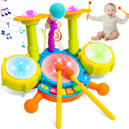 Keysense Lifestyle kids musical drum set front view showing three drum pads and attached microphone