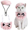Howwfaly 2 piece pet princess costume set with pink camellia beret and bowtie