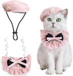 Howwfaly 2 piece pet princess costume set with pink camellia beret and bowtie