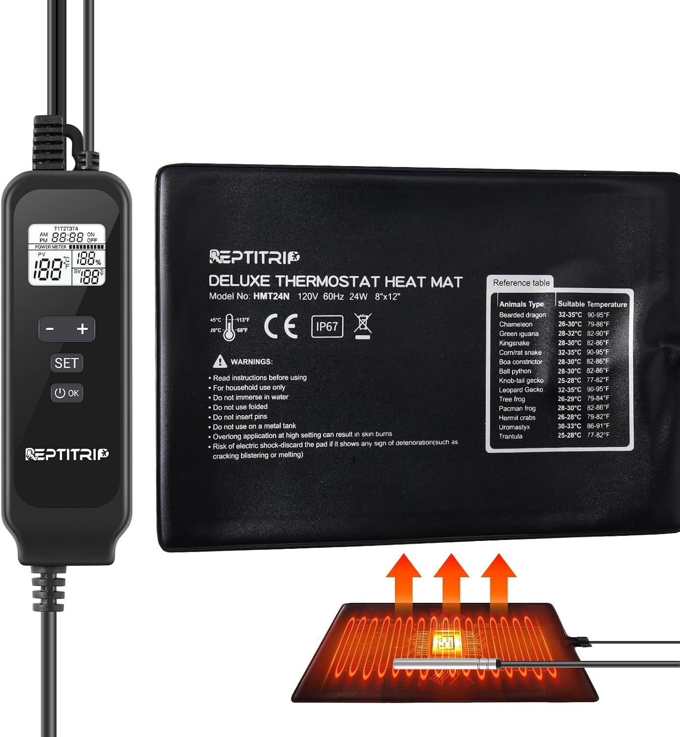 Reptitrip 8x12 reptile heating pad with digital PID controller