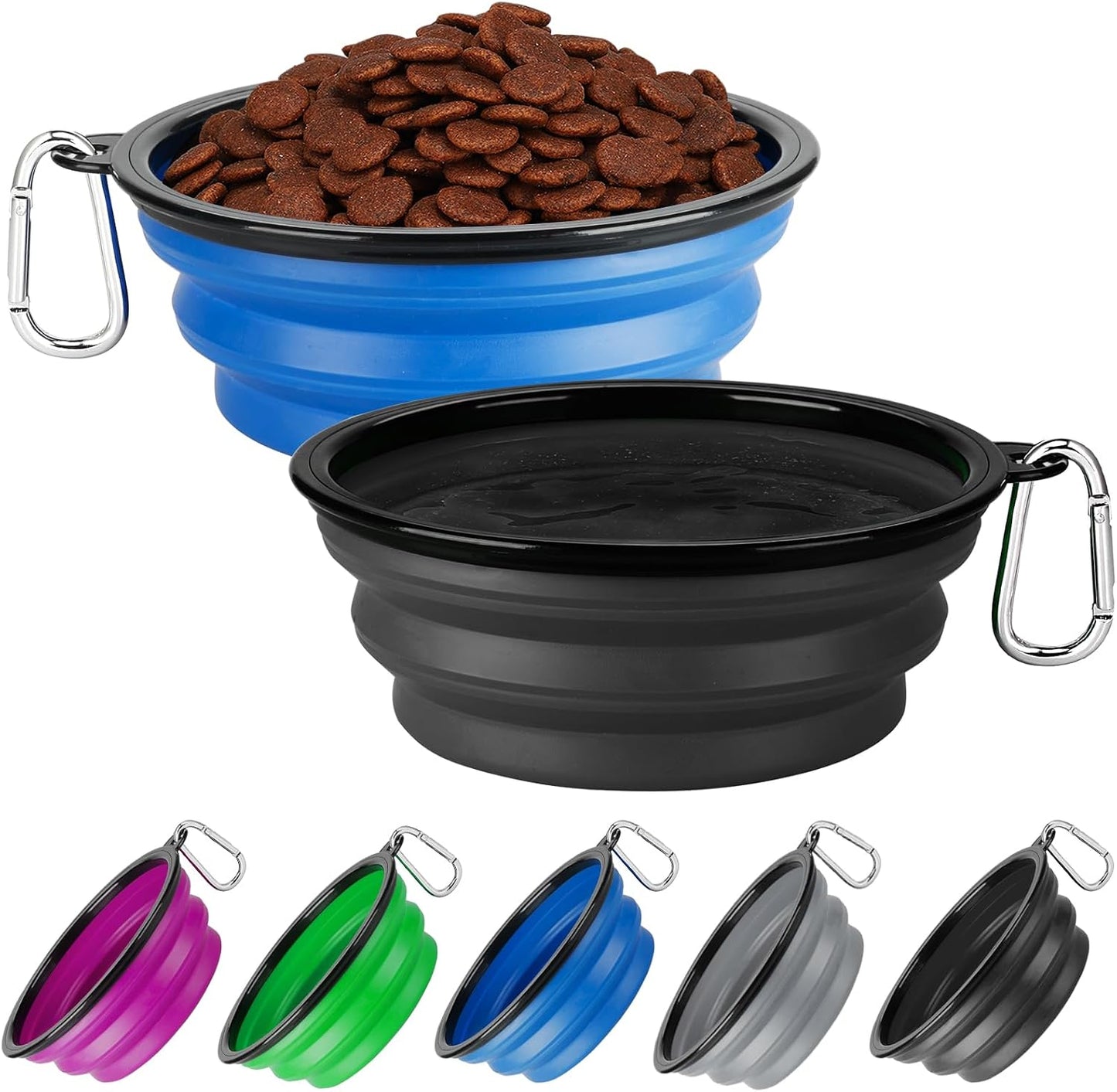 Collapsible Dog Bowl 2 Pack, Dog Water Bowls for Travels, Portable Foldable Pet Bowls Feeding Watering Dish for Parking Walking Camping with 2 Carabiners Clip (12oz, Small, Grey+Purple) - Image 14