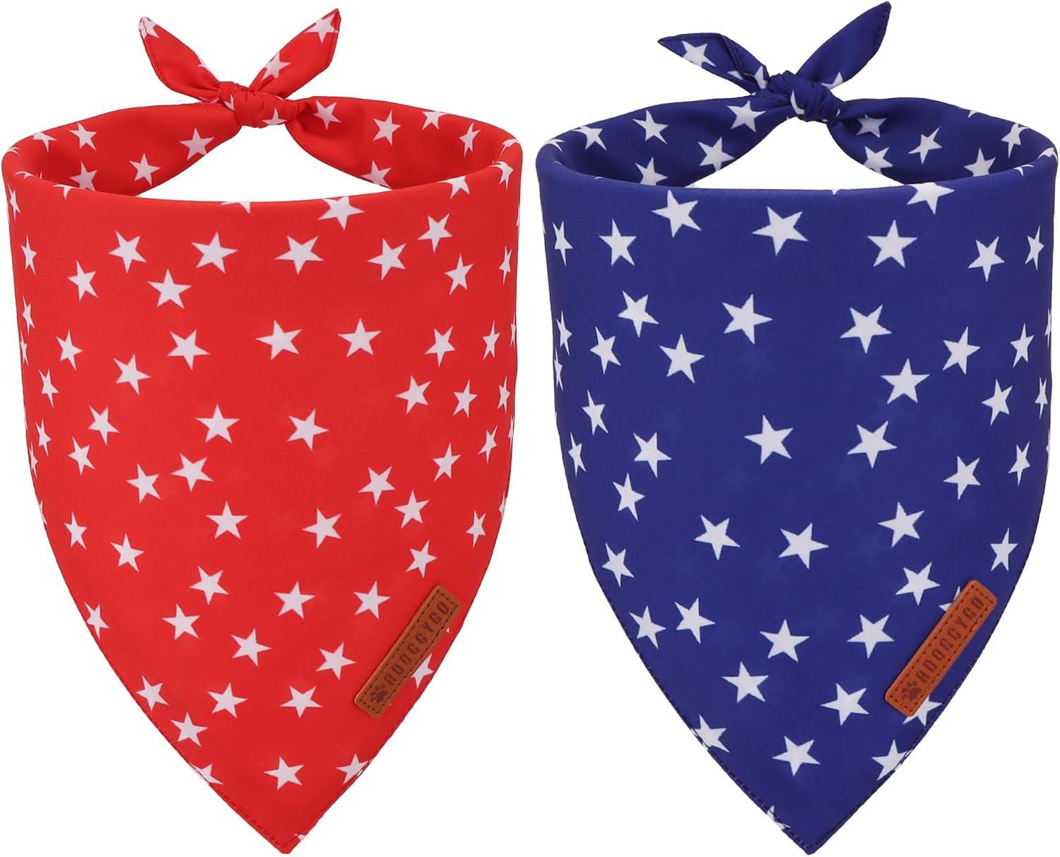 Adoggygo Star Dog Bandana 2 Pack front view with red and blue designs