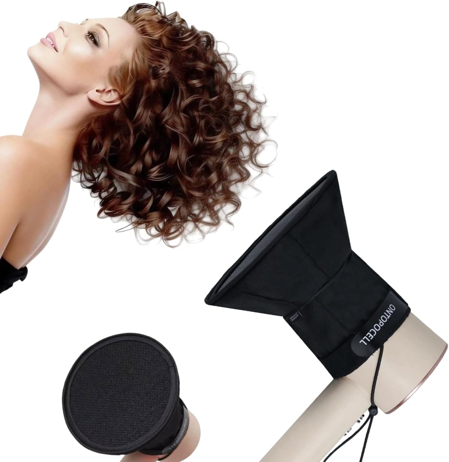 ONTOPOCELL universal hair diffuser attachment front view showing the wide six inch bowl for curly styling