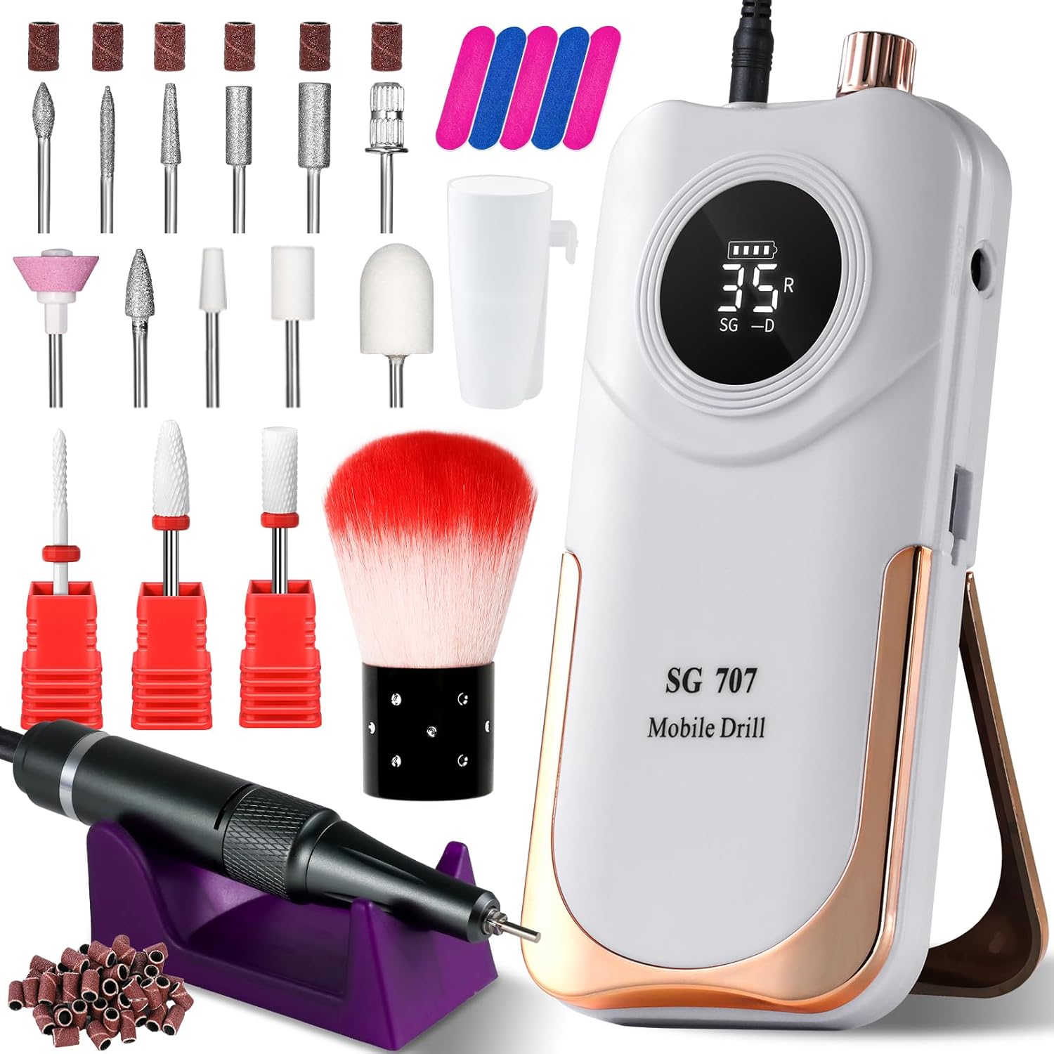 Moskany professional electric nail drill kit front view white