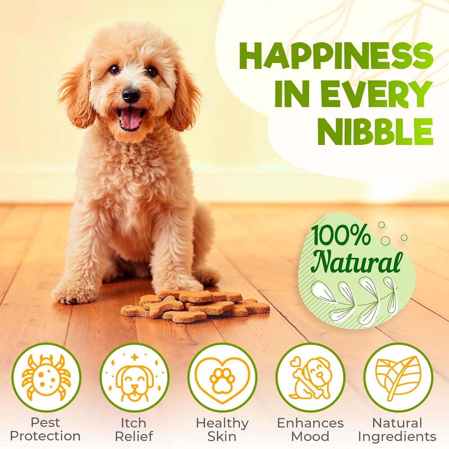 ZENO natural oral dosage pest control soft chews for dogs close up shot.